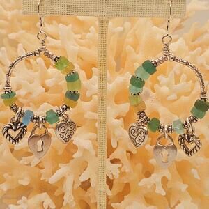 Recycled Multi Glass Beads Artisan Sterling Drop Earrings